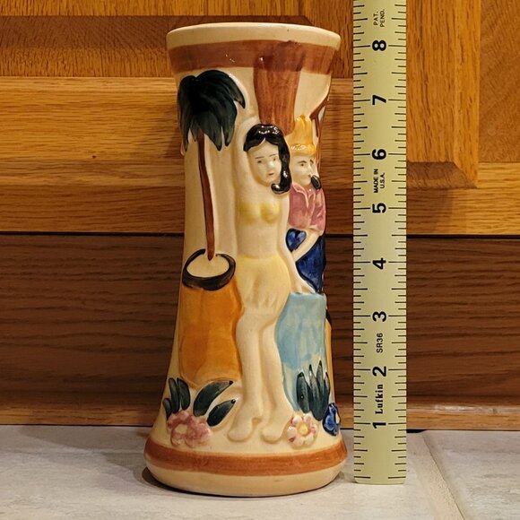 Vintage 1950s Tiki Style Figural Tropical Vase Mid Century Japanese Pottery 8” - Picture 5 of 12